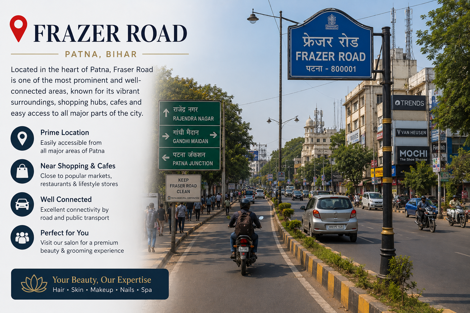 Located on Frazer Road, Patna